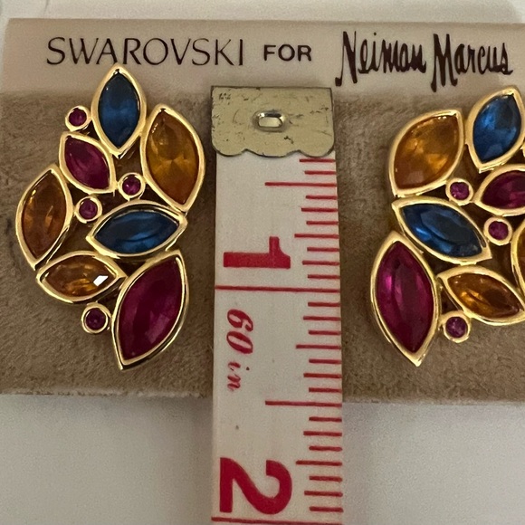 Swarovski for Neiman Marcus colored Swarovski crystal clip on earrings - Picture 6 of 7